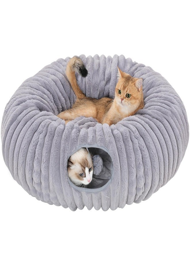 Avont Cat Tunnel Bed for Indoor Cats, Plush Fluffy Kitten Donut Tunnel 3 Shape to Play, Large Kitty Circle Tunnel Under Christmas Tree, Cat Play Toys Gift Ideas -Dark Gray Short-Pile - Image 1